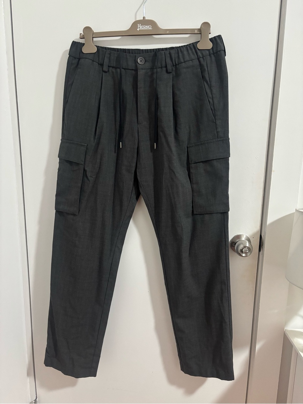 Herno Dark Gray Cargo Trousers with Side Flaps